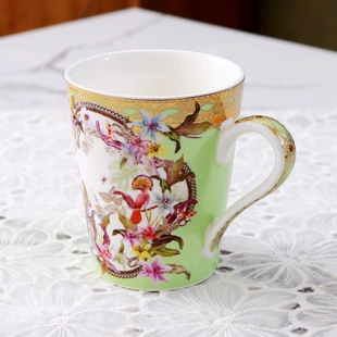 欧式复古工艺花卉陶瓷300毫升咖啡杯金边装饰高级感手绘茶杯 瑕疵