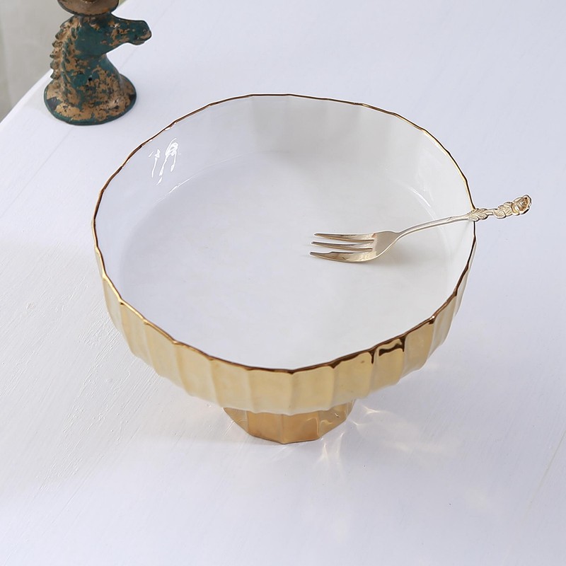 欧式工艺镀金陶瓷果盘 高脚盘 轻奢别墅会所家居摆盘水果盘 瑕疵,餐饮具,果盆/果盘/果篮,淘宝优惠券,粉丝福利购,淘宝优惠卷