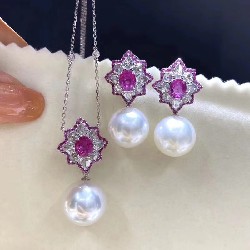 一款多戴真珍珠可拆卸淡水吊坠耳环耳钉套装大颗粒正圆强光