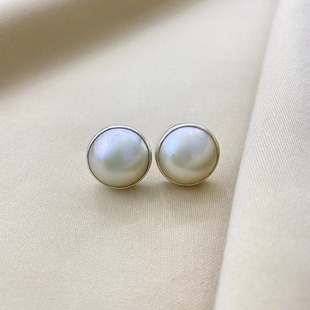 马贝珍珠耳钉耳环耳饰白色大颗粒15-16MM正品送女友礼物925银
