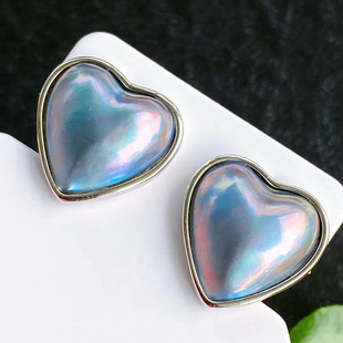 蓝色爱心海水真珍珠马贝耳钉大颗粒15-16MM正品强光耳环女礼物