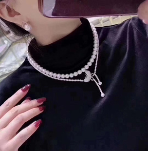 淡水真珍珠项链毛衣链大小双层多层锁骨链3-8近正圆正品强光