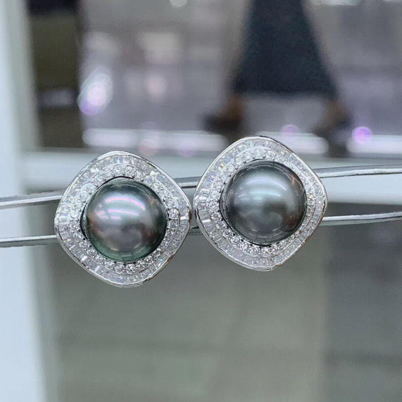 黑珍珠耳钉正品强光送女友礼物