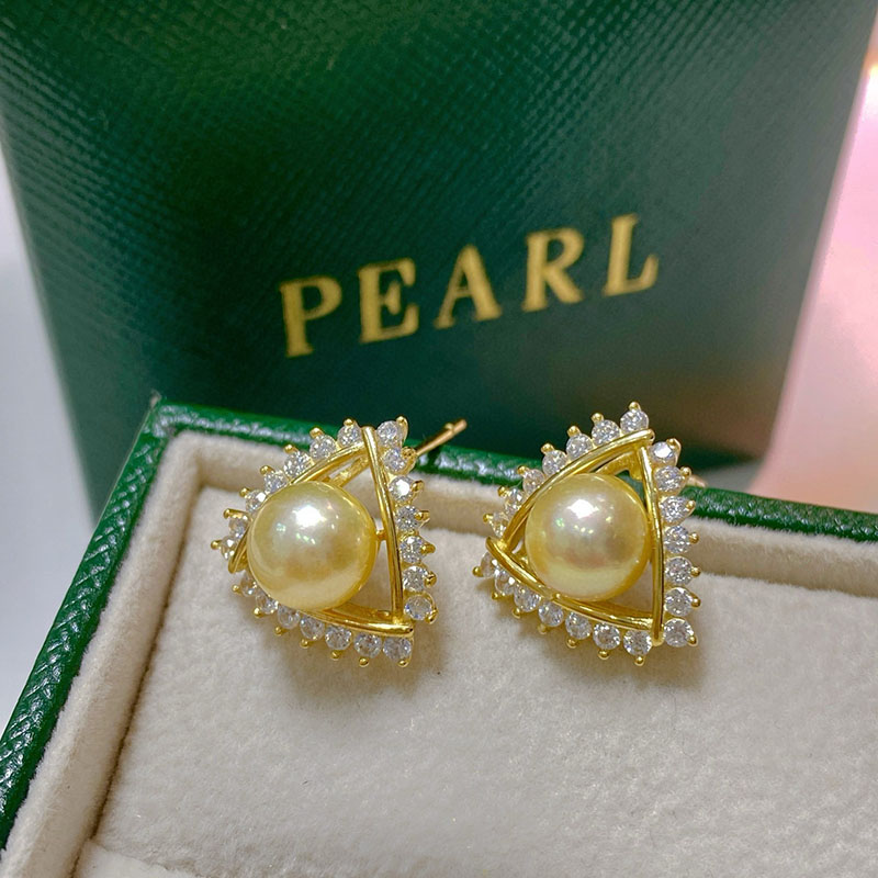 akoya羽皇金海水真珍珠耳钉