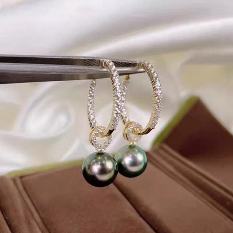 一款多戴大溪地海水黑珍珠耳扣耳环吊坠三用款耳圈正品强光