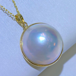 18K金海水真珍珠马贝珍珠吊坠15 强光项链精工包边女礼物 16正品