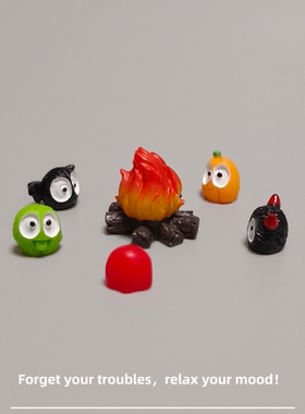 E加1 微景观创意柴火堆树桩小摆件 恶魔小精灵煤球工位解压小礼物