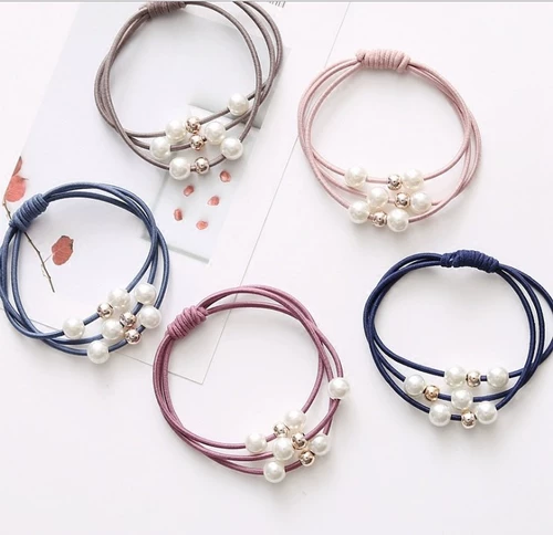 Черная свежая милая резинка для волос из жемчуга для взрослых, аксессуар для волос, простой и элегантный дизайн