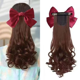 弹簧夹假发蝴蝶结卷发45厘米梨花卷仿真发自然大波浪卷假发马尾