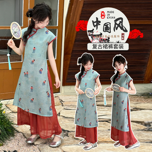 汉服女童夏季套装2025新款儿童旗袍夏装古风连衣裙新中式国风唐装