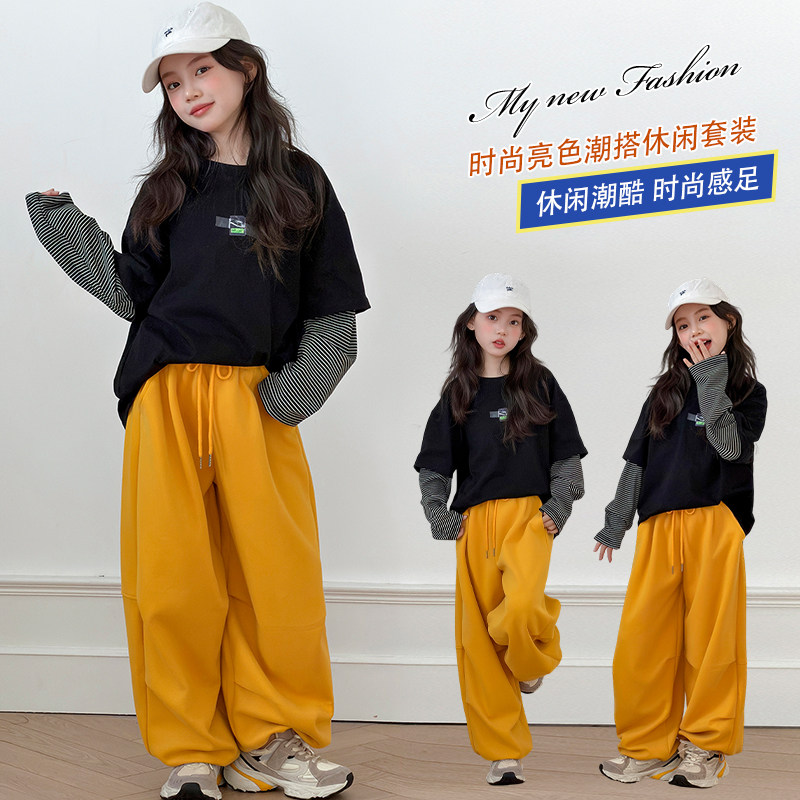 女童假两件长袖t恤2026新款时尚洋气上衣打底衫春秋套装儿童春装