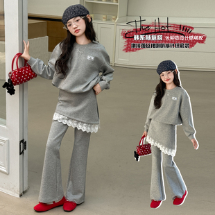 女童韩系穿搭卫衣套装春秋季新款洋气儿童蕾丝喇叭裤超好看春装潮