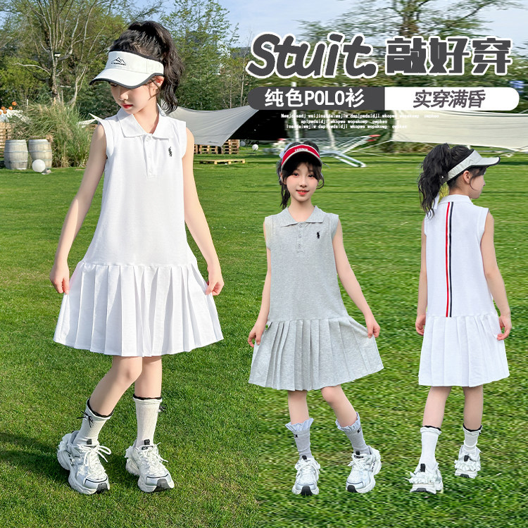 女童polo连衣裙夏季2026新款大童女装夏装学院风裙子儿童jk百褶裙