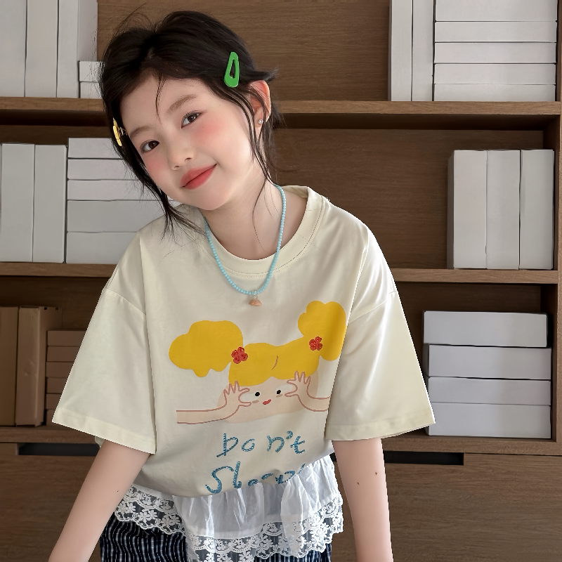 小女孩T恤烫钻印花可爱卡通短袖