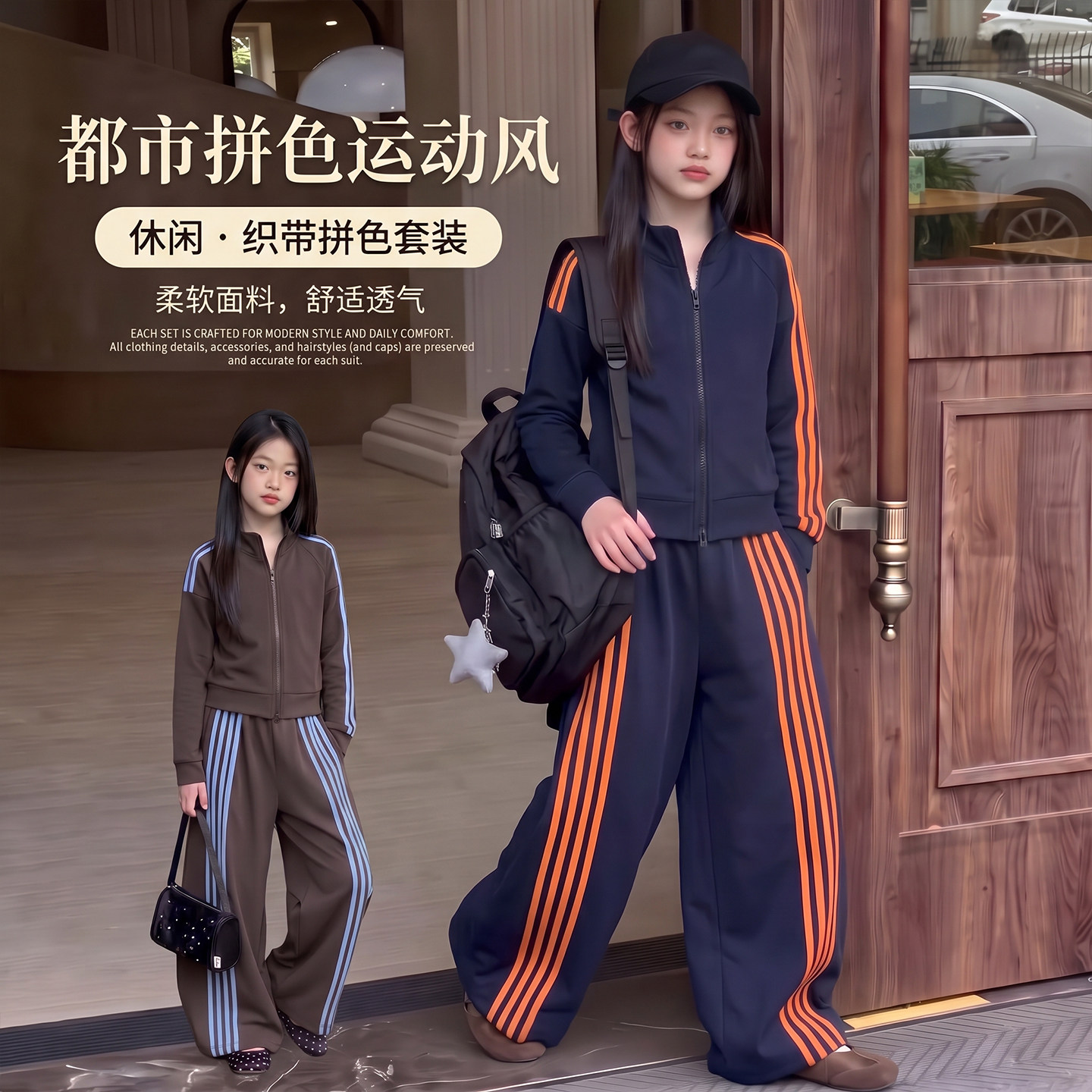 撞色拉条~三条杠~学院风格~