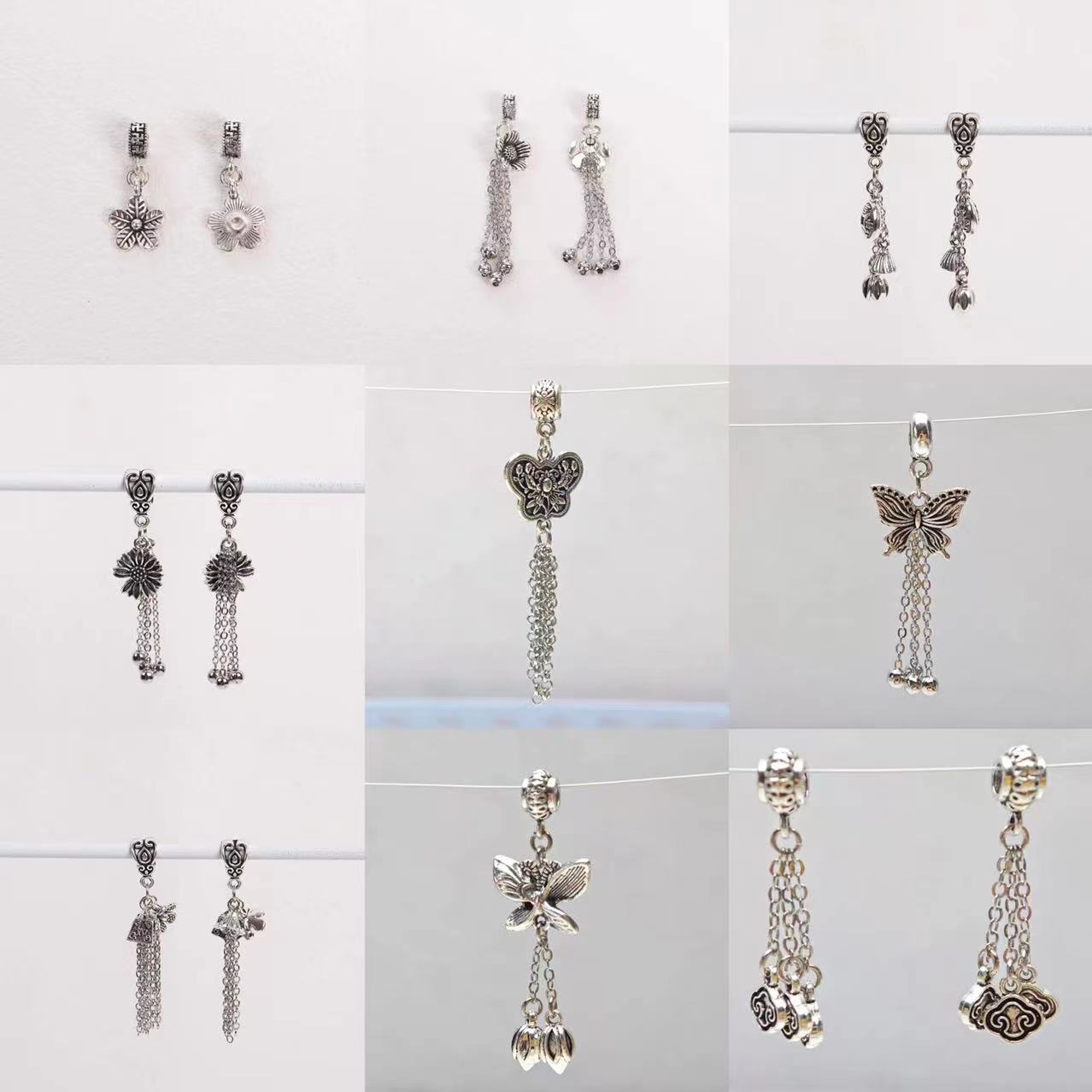复古银色做旧蝴蝶祥云隔圈小花立体流苏水晶配件串珠手链diy饰品