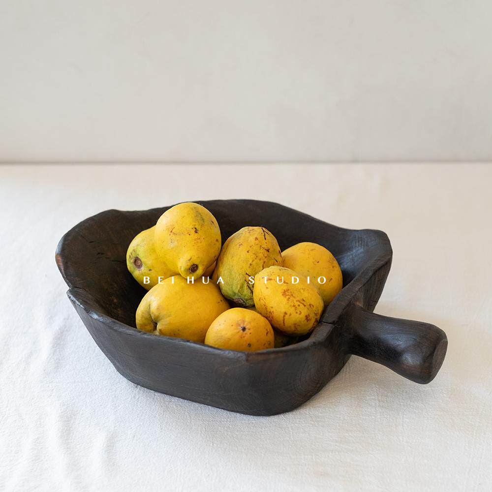 实木造景托盘诧寂风复古樟木果篓家用高级装饰摆件收纳展示盘果盘