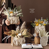 北欧ins干花手工编织麻袋套装 饰DIY摆件 摄影样板间天然花束高级装