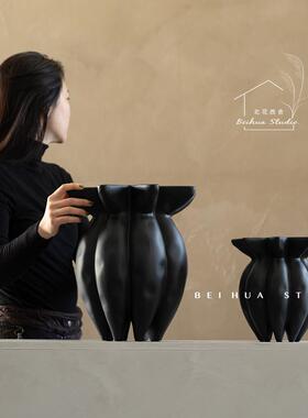 黑色陶瓷花瓶八爪造型装饰品现代工艺品室内高级感插干花落地摆设