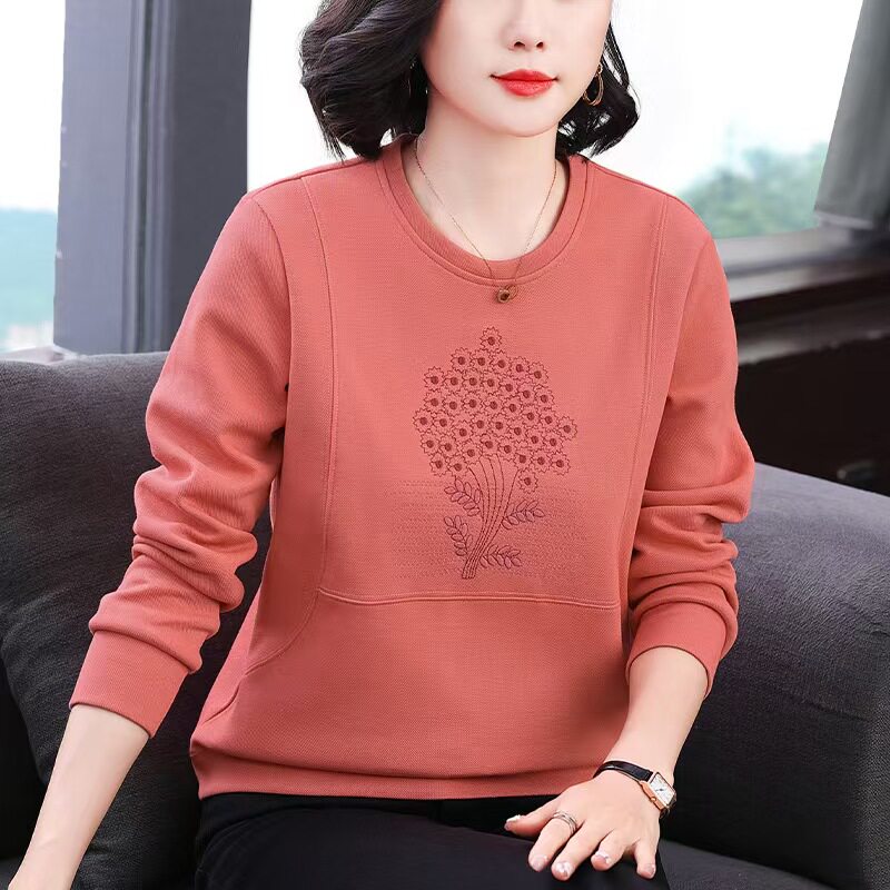 中老年女装妈妈装春秋新款纯棉长袖卫衣女宽松休闲百搭上衣外套
