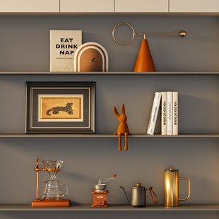 现代客厅开放格餐边柜摆件高级感样板房壁龛手冲壶摩卡壶软装饰品