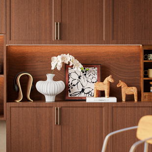 复古原宿风玄关入股摆件样板房客厅餐边柜高级感侘寂陶瓷花瓶软装