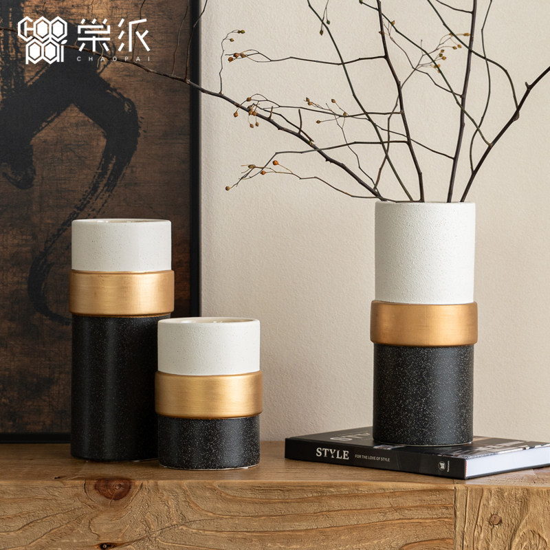 意式极简高级感黑金花器样板房客厅玄关柜桌面插花装饰品陶瓷花瓶,家居饰品,装饰摆件,淘宝优惠券,粉丝福利购,淘宝优惠卷