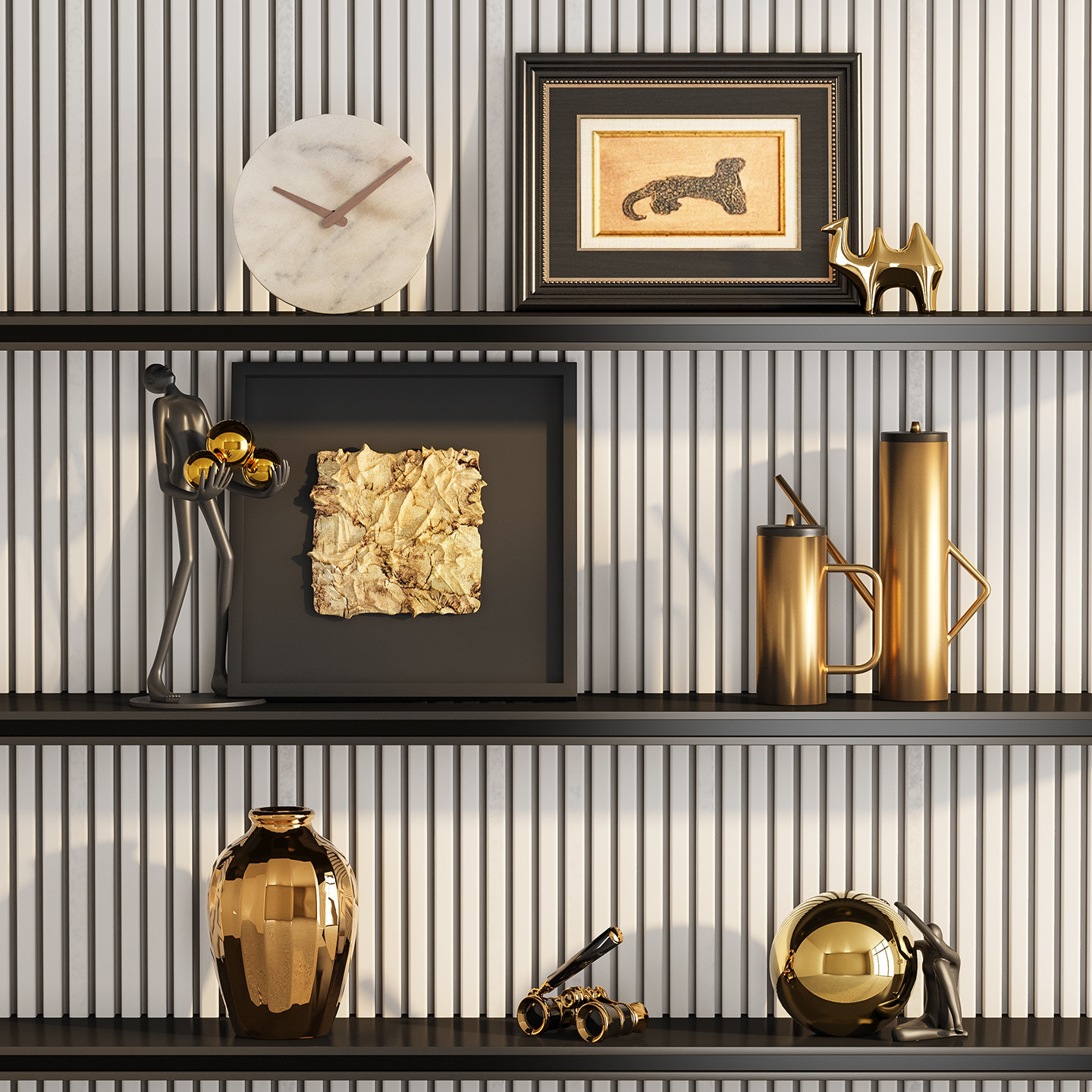 意式轻奢金色系列电视柜摆件别墅样板房酒柜开放格壁龛高级感软装