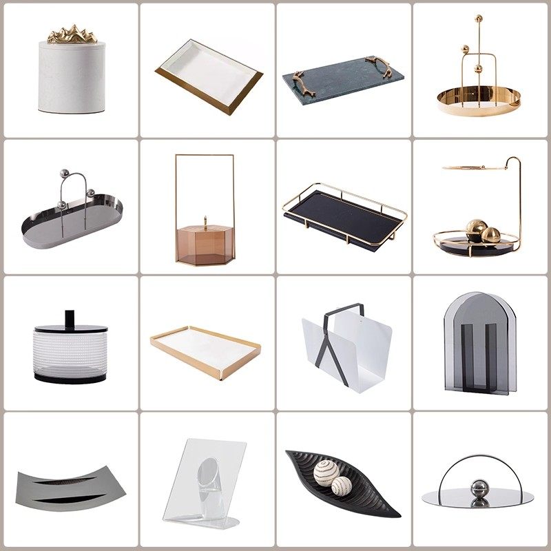 【清仓】高级感现代轻奢金属皮革托盘样板房家居收纳软装饰品摆件,家居饰品,装饰摆件,淘宝优惠券,粉丝福利购,淘宝优惠卷