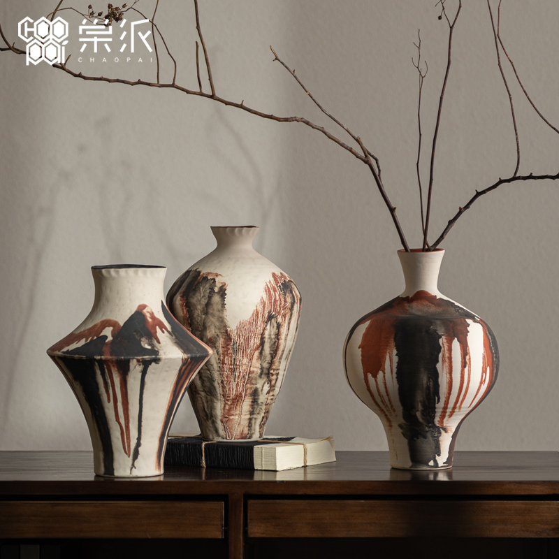 侘寂风中古宋代美学陶瓷花瓶摆件客厅酒店样板房民宿茶室软装饰品