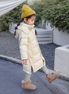 女童羽绒服中长款过膝加厚男童洋气中小童宝宝三防外套90白鸭绒冬