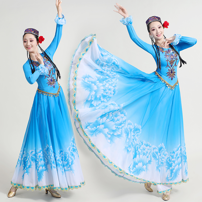 新疆舞蹈服装新款演出服大摆裙女维吾族艺考少数民族连衣裙表演服