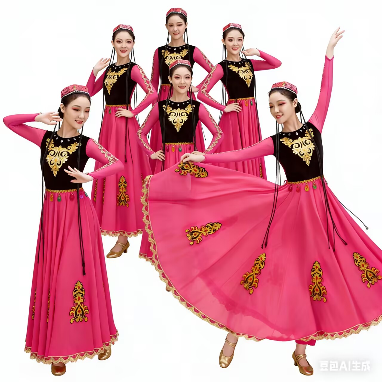 维吾尔族风舞蹈演出服大摆裙