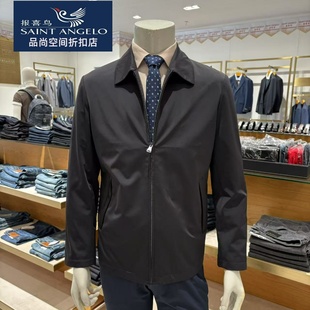 报喜鸟男士翻领夹克黑色经典干部服商务休闲上班穿秋季新款夹克衫