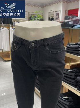 秋冬季牛仔裤报喜鸟黑色修身小脚