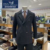 报喜鸟羊毛呢子大衣中长款 领双排扣千鸟格男士 冬季 外套韩版 西装