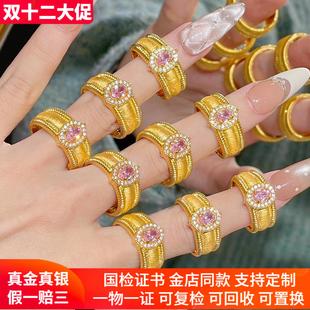 金包银戒指女中古鸽子蛋镶钻拉丝指环宽版宫廷复古生日礼物送女友