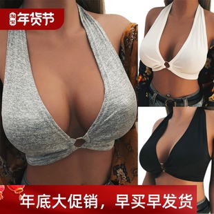 hanging neck open back 性感V领挂脖露背上衣女 Sexy top