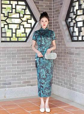 Qipao Chiese Dres国sn风20TKS旗25春夏新款修身袍长裙气质连衣裙