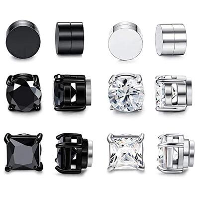 6 Pairs of Magnetic Stud Earrings Men and Women Black Magnet