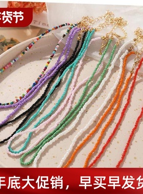 Colored rice Bead Necklace women短款颈链choker 彩色米珠项链