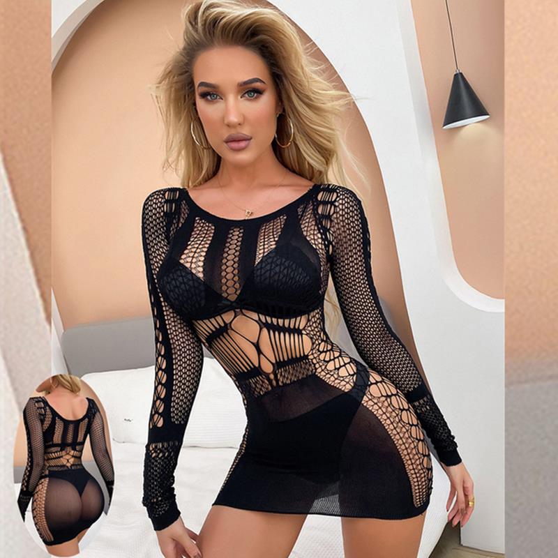 Mesh sexy slim long-sleeved hip dress 网衣性感长袖包臀连衣裙