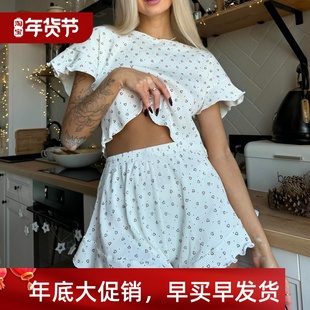 printed and piece pajamas shorts set sleeved Two short