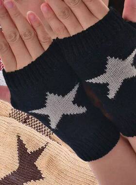 Y2K Fashion Pentagram Knitted Fingerless Winter Gloves Soft
