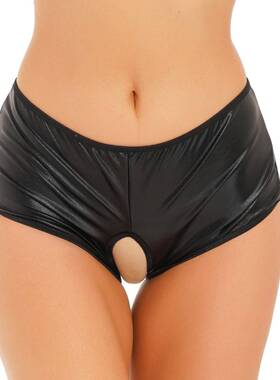 Lacquered open crotch low waisted shorts漆皮开裆低腰短裤女士