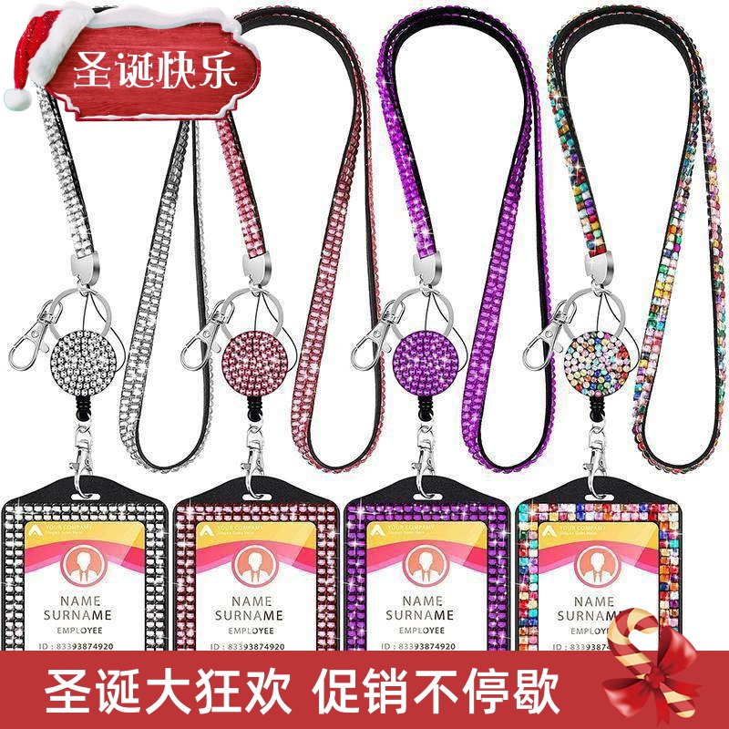 Rhinestone Badge Holder ID Lanyard Bling Crystal Necklace St