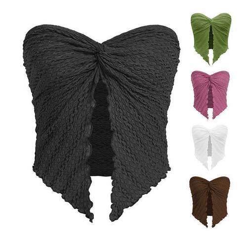 Women Y2k Ruched Off Shoulder Tube ops Strapless Front Open