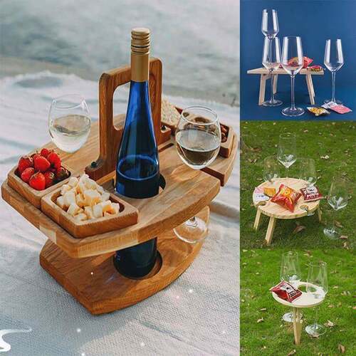 Portable Wooden Picnic Table Carry Handle Outdoor Folding Wi