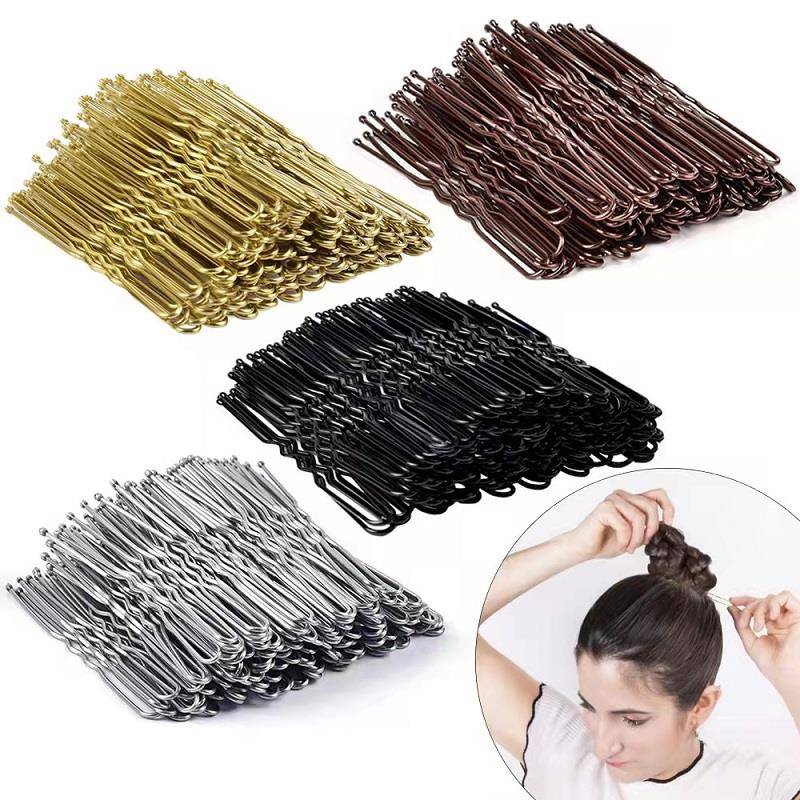 100Pcs Women's U Shaped Hairpins Waved Hair Clips Bobby