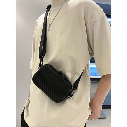 Simple Lightweight Box Bag Unisex rendy Diagonal Striped Sho